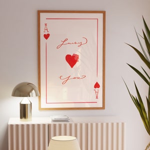 Coquette Ace of Hearts Lucky You Spielkarte Rot und Rosa Schleife Illustration Digital Download Art Print