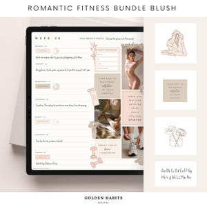 GoodNotes Workout Planner Stickers | Fitness Tracker Kit met citaten, bloemen en handgeschreven lettertype