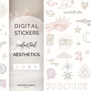 Celestial GoodNotes Stickers | Zodiac & Moon Digital Planner Bundle | Aesthetic Astrology Sticker Pack