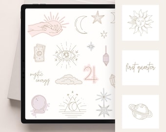 Celestial GoodNotes Stickers | Zodiac Moon & Planet Drawings | Astrology Aesthetic Digital Planner Stickers