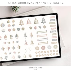 Kunstzinnige kerststickers: digitaal plannerdecor, creatieve Goodnotes-ontwerpen (digitale download)