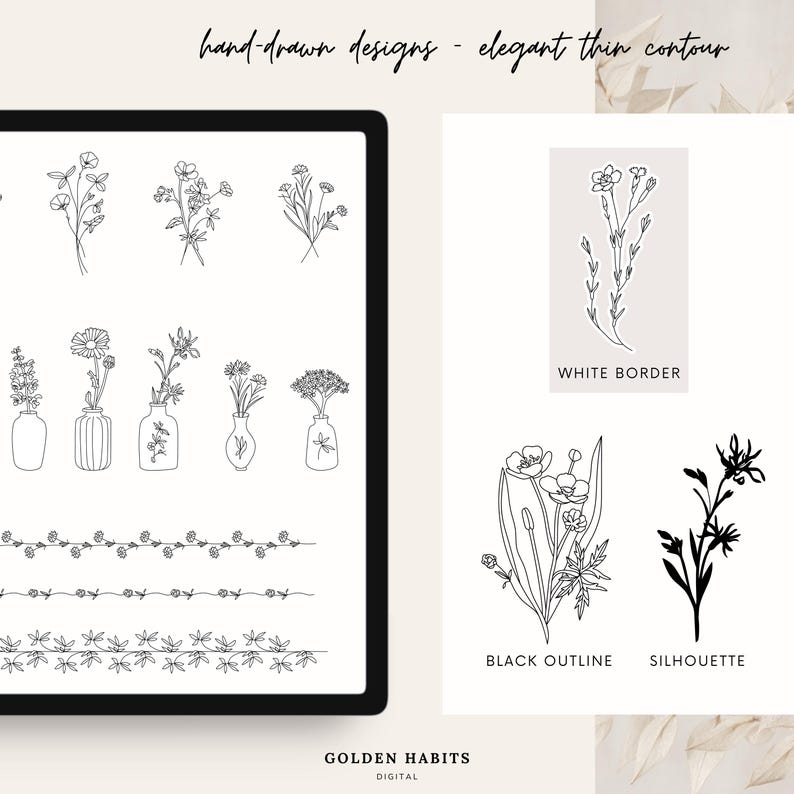 Wildflower GoodNotes Stickers | Botanical & Floral Hand-Drawn Planner Stickers image 8