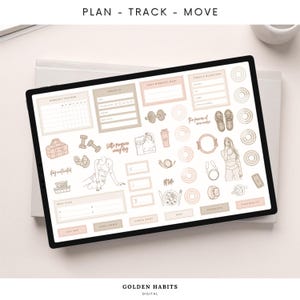 Fitness Workout Stickers for GoodNotes: Planner Gym Elements & Habit Tracker Widgets – Active Lifestyle - Blush