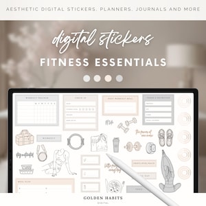 Fitness Planner Stickers for GoodNotes | Workout Widgets | Habit Trackers | Digital Gym Planning Sticker Pack | Minimalist Aesthetics