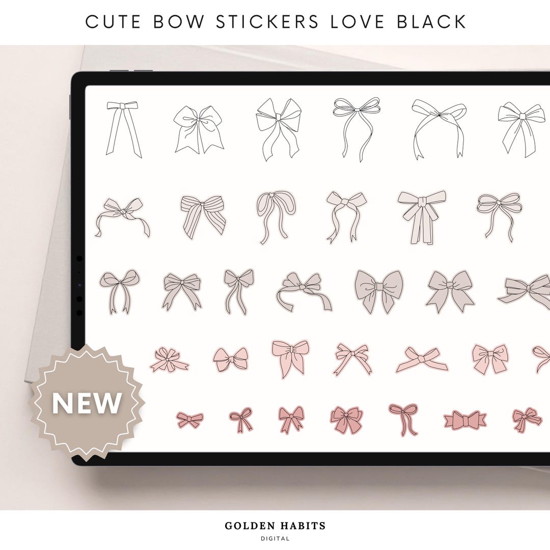 Bow Ribbon Sticker Design Ribbon Bow Stickers | Goodnotes Hand Drawn Love Designs | Digital ...