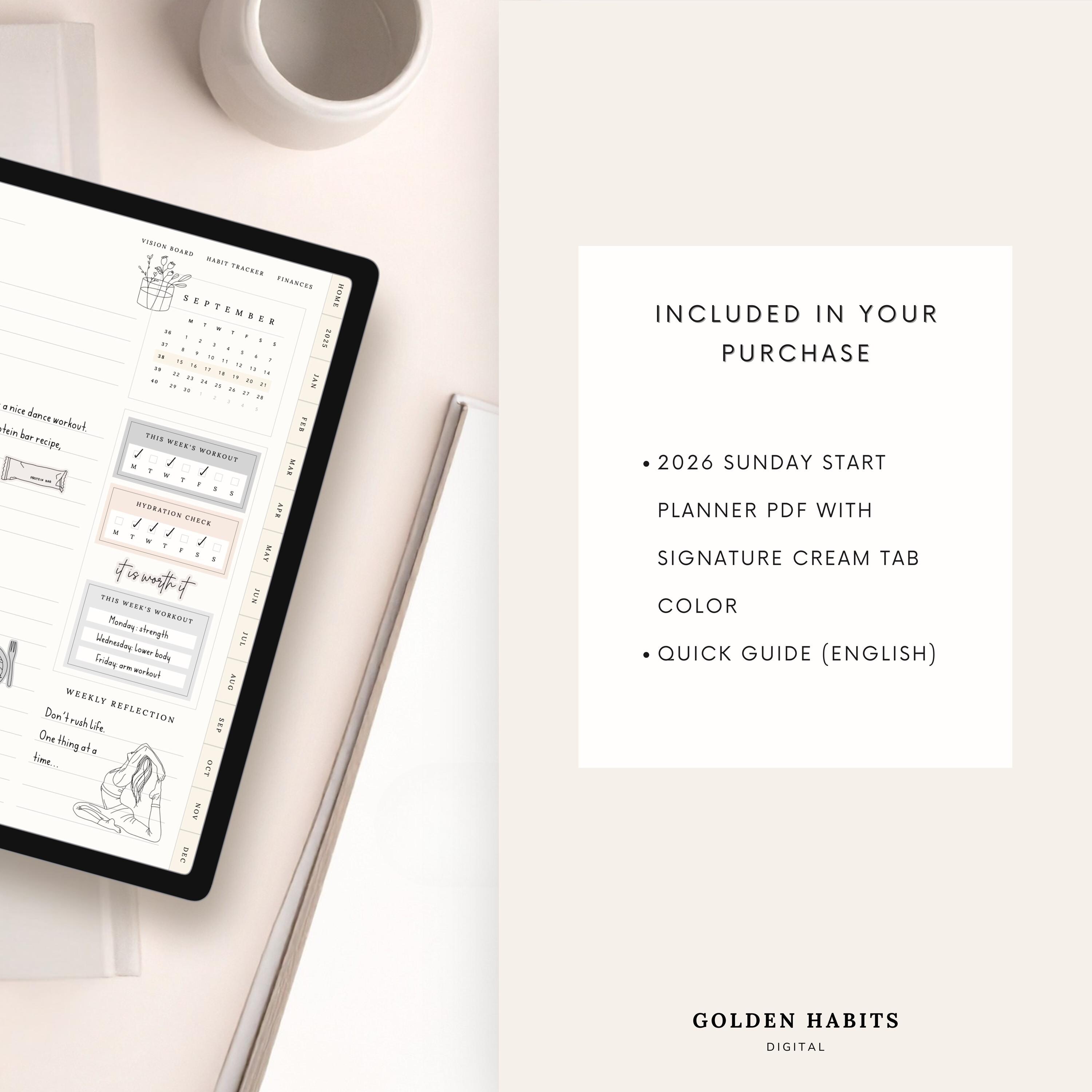 Sunday Start 2026 Digital Planner for Goodnotes | Hyperlinked Daily ...