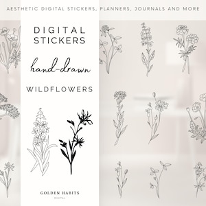 Handgezeichnete Wildblumen | Digitale Aufkleber Blumen | GoodNotes iPad Planer | ästhetik Sticker Set | GoodNotes Stickerbuch | Florale Elemente