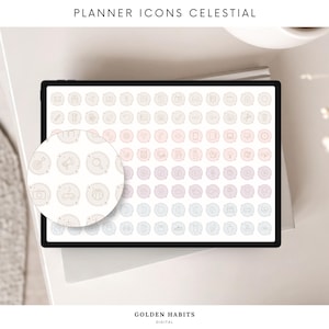Celestial Theme Planner Icons: Digitale Aufkleber für GoodNotes (PNG & Stickerbuch)