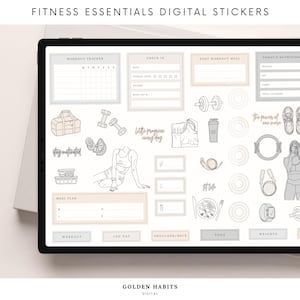 GoodNotes Fitness Stickers: Workout Habit Trackers for Digital Planner, Gym Widgets