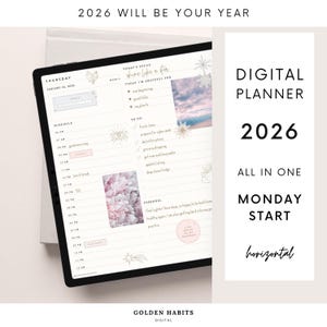GoodNotes-Planer für Montag 2026 | Digitaler iPad-Planer | Täglich, Wöchentlich, Monatlich | Cremefarbene Registerkarten