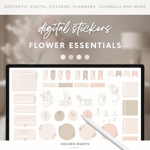 Floral Planner Stickers: Hand-Drawn Blush Flowers, GoodNotes, Habit Tracker (Digital Download))