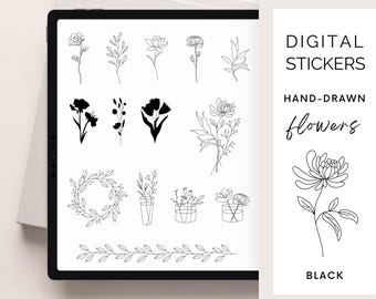 Hand-Drawn Floral Stickers for GoodNotes | Flower Illustrations | iPad Planner & Journal Designs