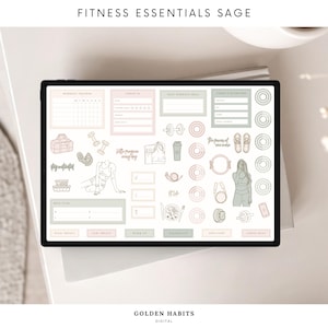 Fitness Gym Stickers for Digital Planner: Goodnotes Workout Elements & Habit Tracker Widgets – Sage