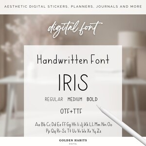 Handgeschriebene Schrift für Digitale Planer und Journals | GoodNotes Schriftart | Niedliches digitales Planer-Schriftpaket | OTF TTF Schriftart Download | IRIS