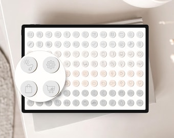 Minimalist Planner Icons: GoodNotes Digital Stickers, Cloud Colors (PNG & Sticker Book)