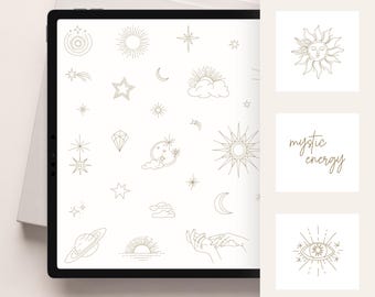 Celestial GoodNotes Stickers | Zodiac & Moon Digital Planner Bundle | Astrology Elements