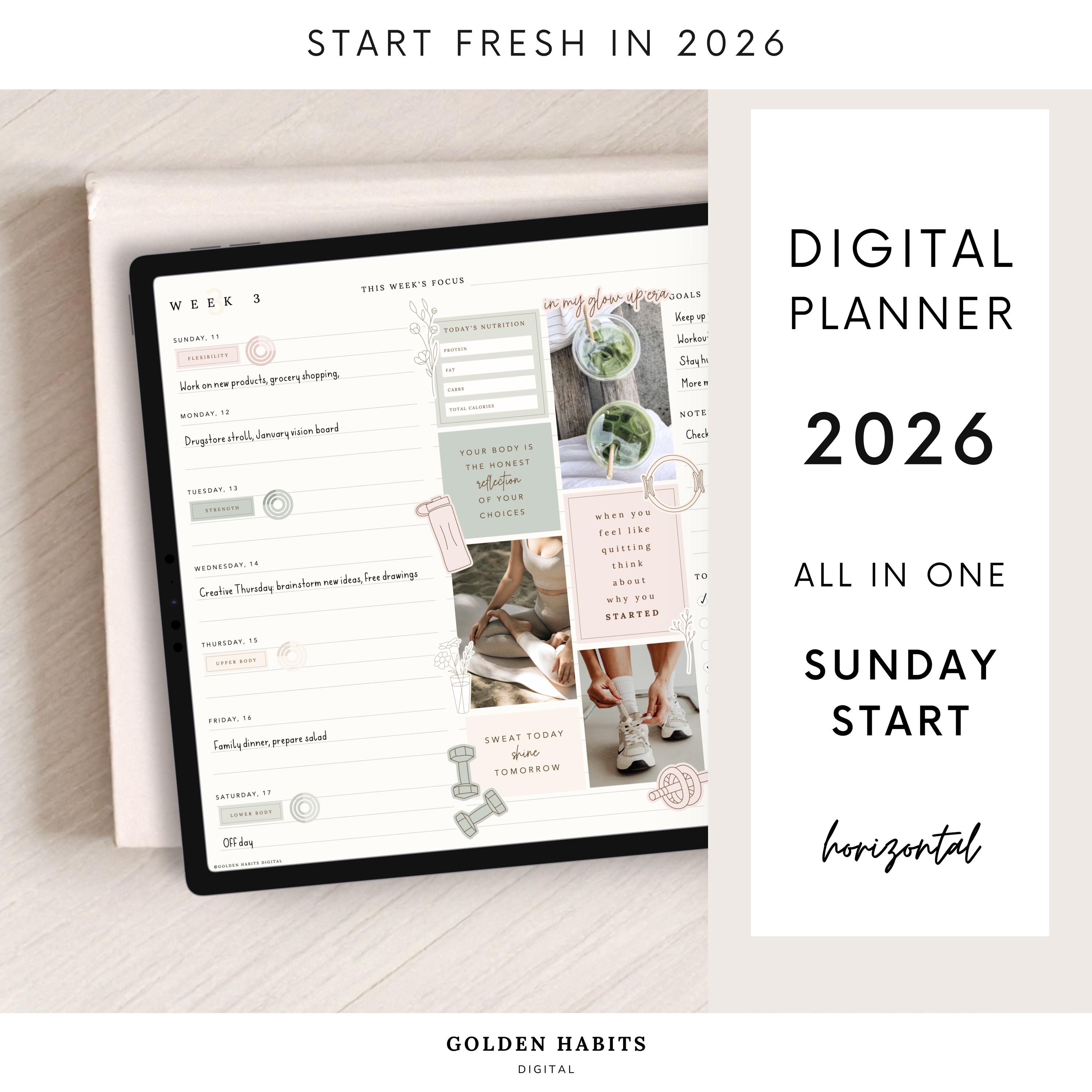 Sunday Start 2026 Digital Planner for Goodnotes | Hyperlinked Daily ...