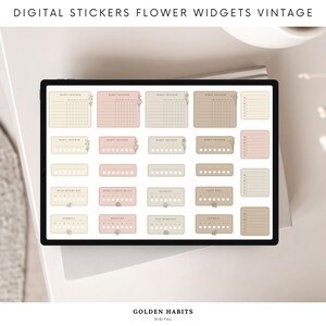 Romantic Flowering Digital Stickers: GoodNotes Habit Tracker & To-Do List Widgets – Vintage