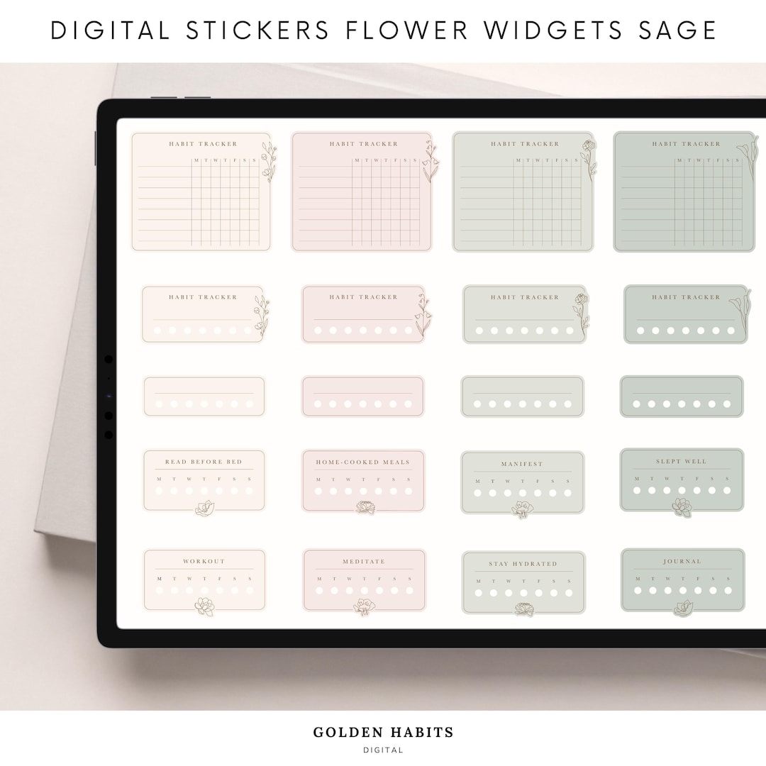 Romantic Flower Widgets | Digital Stickers for Goodnotes | Habit ...