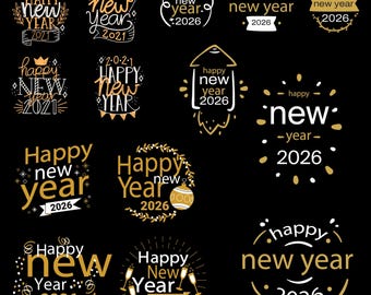 Happy New Year 2026 Clip art Bundle, Instant Digital Download, New Year Bundle Png, New Year 2026 Png, New Year Svg, Happy New Year Sticker