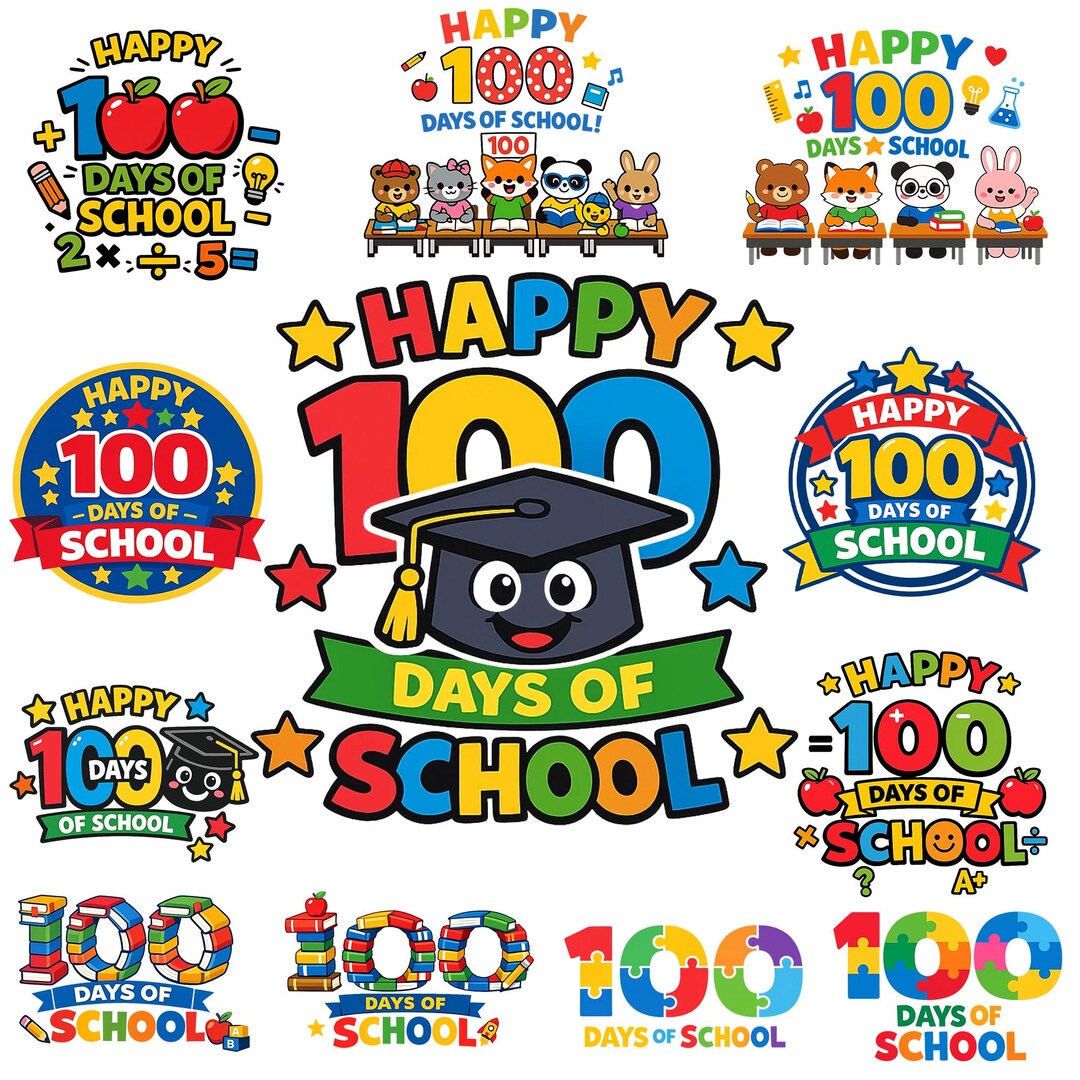 Happy 100th Day of School Clipart PNG Set, Teacher 100 Days Png, Kids ...
