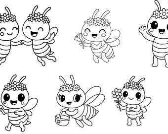 Bee Outline SVG Bundle, Cute Honey Bee Svg, Bee SVG, Bee Clipart, Cute Bee Clipart Bundle, Tiny Bee, Little Bee, Plim Plim, 1st Bee Birthday