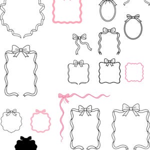 Coquette Bow Frames SVG Bundle: Wavy Hand-Drawn Borders (Digital Download)