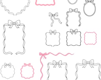 Paquete SVG de marcos de lazos de coqueta: bordes ondulados dibujados a mano (descarga digital)