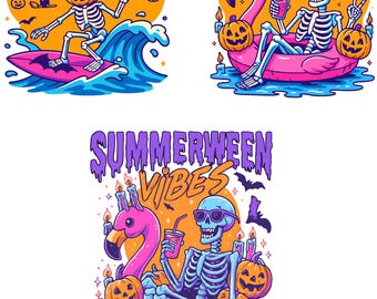 Summerween PNG Bundle, Funny Summer Skeleton, Summer Halloween, Spooky Summer Cliprt, Summerween Vibes, Sublimation Design