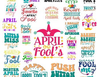April Fools' Day Png Bundle, April Fool Quotes, Prank Day Svg, funny prank Clipart, April humor designs, Colorful April Fool Illustration
