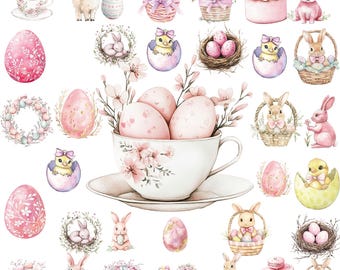 Easter Png Bundle, Vintage Easter Svg, CottageCore Easter, Easter Egg, Spring Floral Easter, Easter Svg, Pink Easter Framhouse Illustration