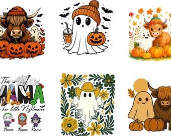 Funny Highland Cow Ghost PNG: Halloween Spooky Season, Floral Boo (Digital Download)