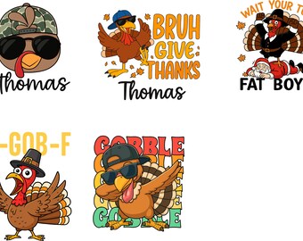 Boy Thanksgiving Turkey Clipart: Gobble Gobble PNG (Digital Download)