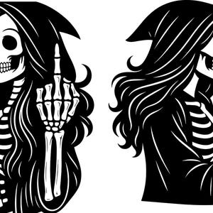 Female Grim Reaper Skeleton Png, Lady Reaper png, Fun, Middle Finger Png, Halloween Skeleton Png, Female Reaper Clipart, Grim Reaper Png