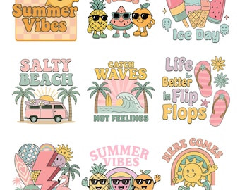 Retro sommarpaket png, sommarstrandvibbar png, sommar png, sommarvibbar png, trendiga sommarskjortor png, strand png, png-designer, retro png