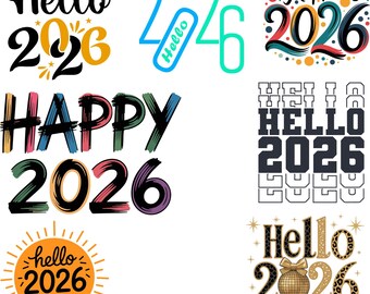 Happy New year 2026 png, Hello 2026 svg Bundle, Party Disco Ball Sticker, New Year Printable for cricut, Leopard Print, Happy 2026 Printable