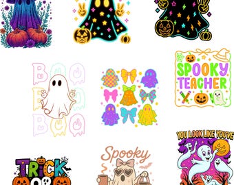 Spooky Boo Ghost png, neonroze Halloween-sublimatie, girly coquette halloweenstrik, preppy glitter halloweenshirt png, retro herfstpompoen