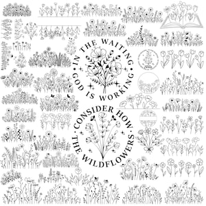 WILDFLOWER SVG BUNDLE, Blumenwiese svg, Blumenrand svg, Minimalistischer Blumenstrauß, Wildblumenclipart, Blumenskizzensvg, Wildblumenpng