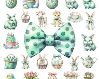 Easter Png Bundle, Watercolor Easter Cottagecore, Farmhouse Png, Green Easter Coquette, Easter Bunny, Easter Farm animal, Digital Download