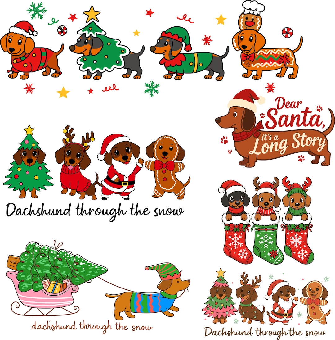 Christmas Dachshund Png Bundle, Funny Christmas Sublimation, Cute ...