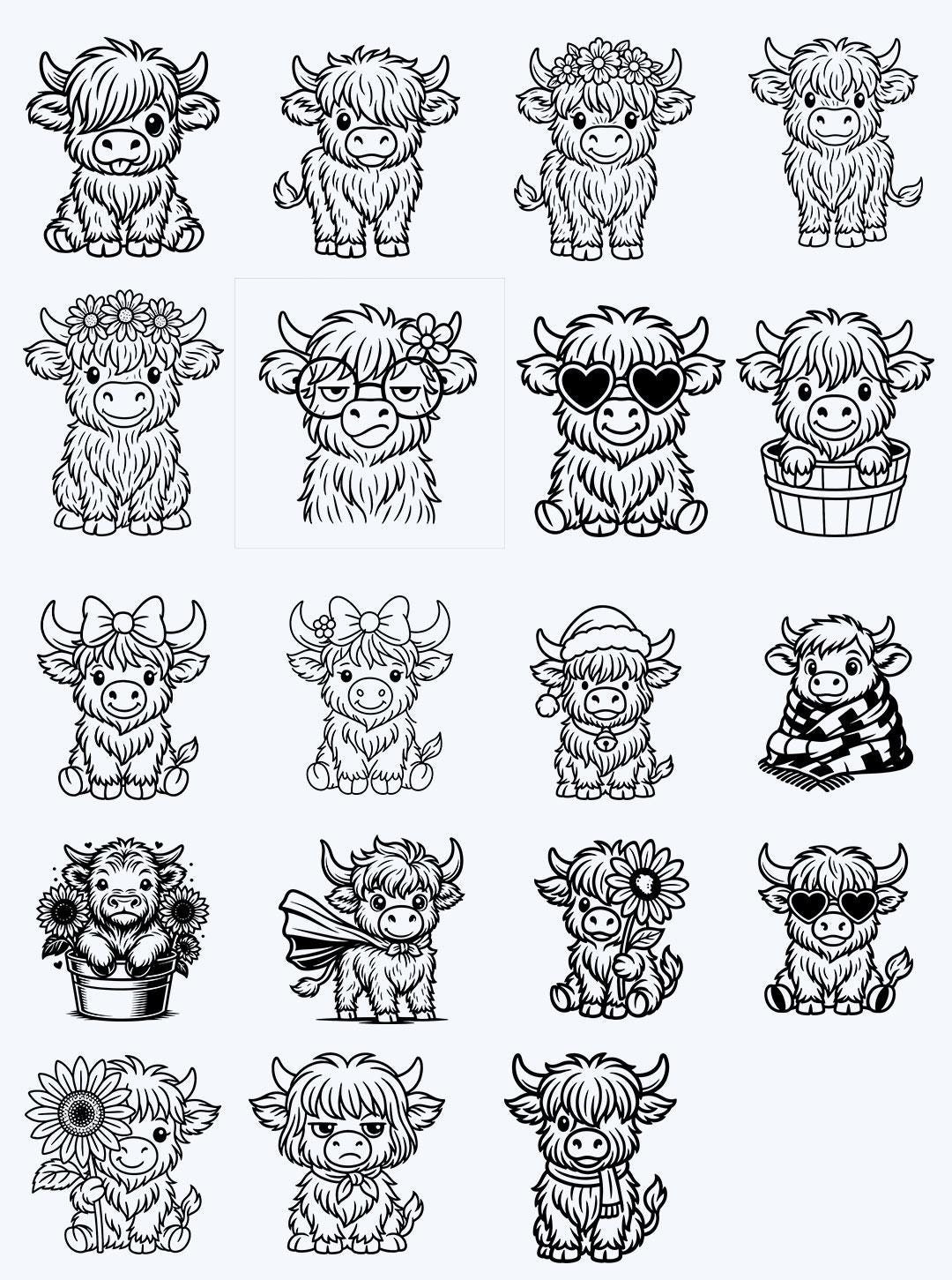 Highland Cow Png, Cute Highland Cow Svg Bundle, Baby Cow Clipart ...