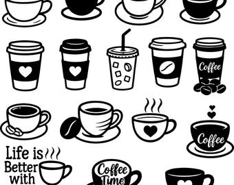 Hot Coffee Cup SVG PNG  Black and White Vector Clipart for Cafe Decor,  Digital Download for T-shirts, Mugs, and Kitchen Wall Art - Etsy