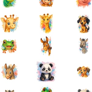 Safari Tiere Aquarell Clipart, Dschungeltier PNG, süßes Tier PNG Bundle, sarkastisches PNG, Baby Tier PNG, Tier PNG, Tier Cartoon PNG