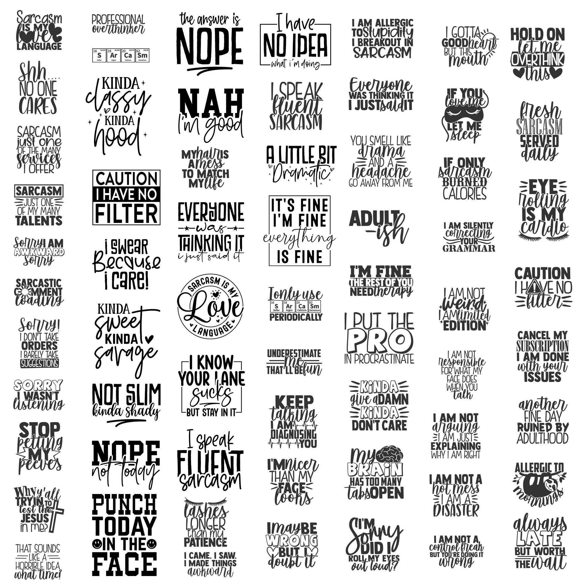 Funny Sarcastic Quotes SVG Bundle (PNG, Cut Files)