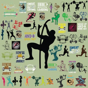 Fitness SVG Bundle: Fitness-Studio Workout Zitate, Clip Art (digitaler Download)
