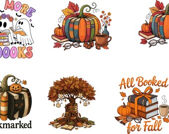 Fall Book Pumpkin Clipart: Halloween Reading PNG Bundle