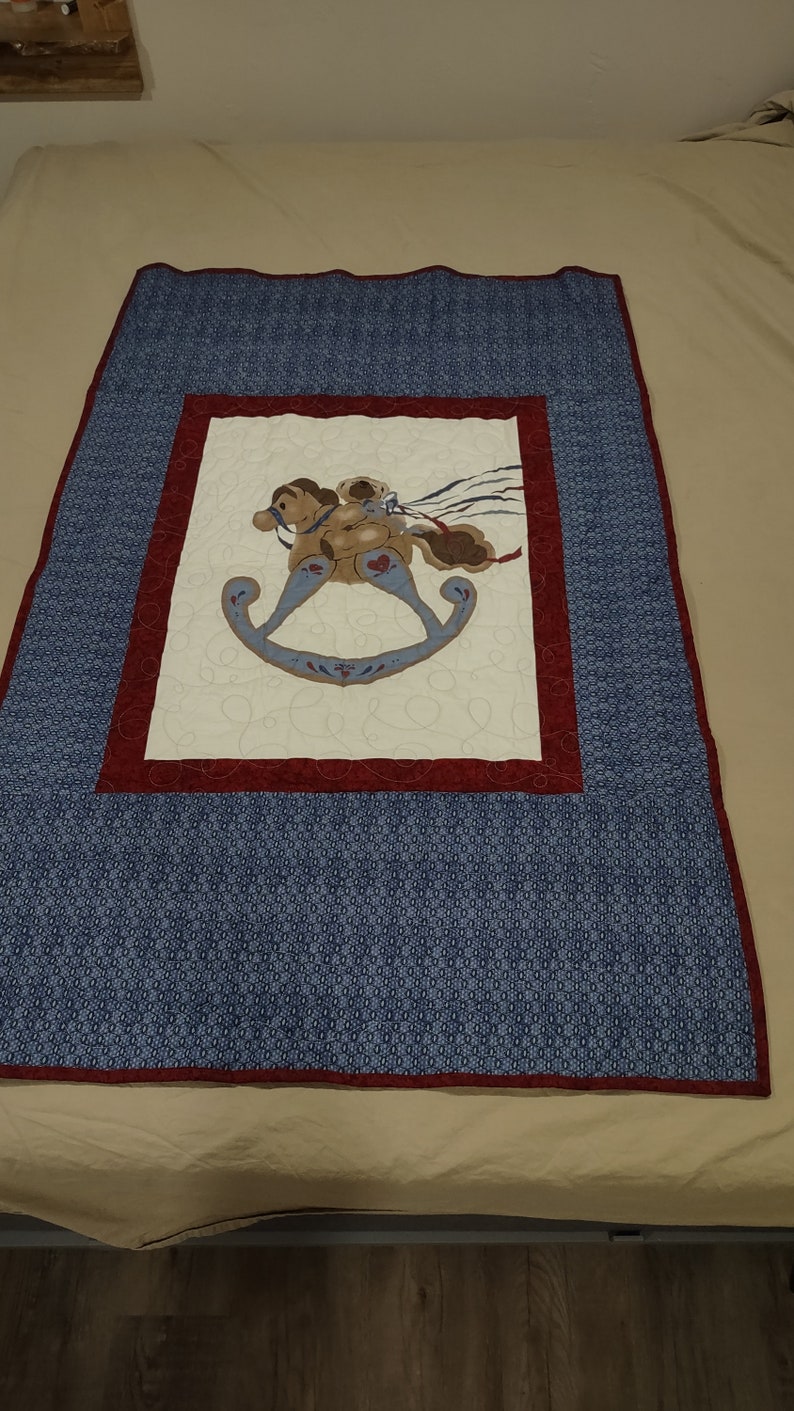 Baby blankets and Vintage fabric in crib quilt rocking horse image 1