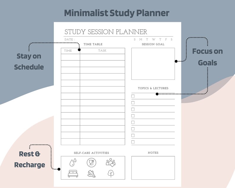 Minimalist Study Session Planner Template Bundle 4 Colors Graduate