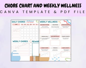 Chore Chart Template Summer Chores for Kids Weekly Wellness Planner Printable Daily Schedule for Kids Mindfulness Tracker PDF Calendar Canva