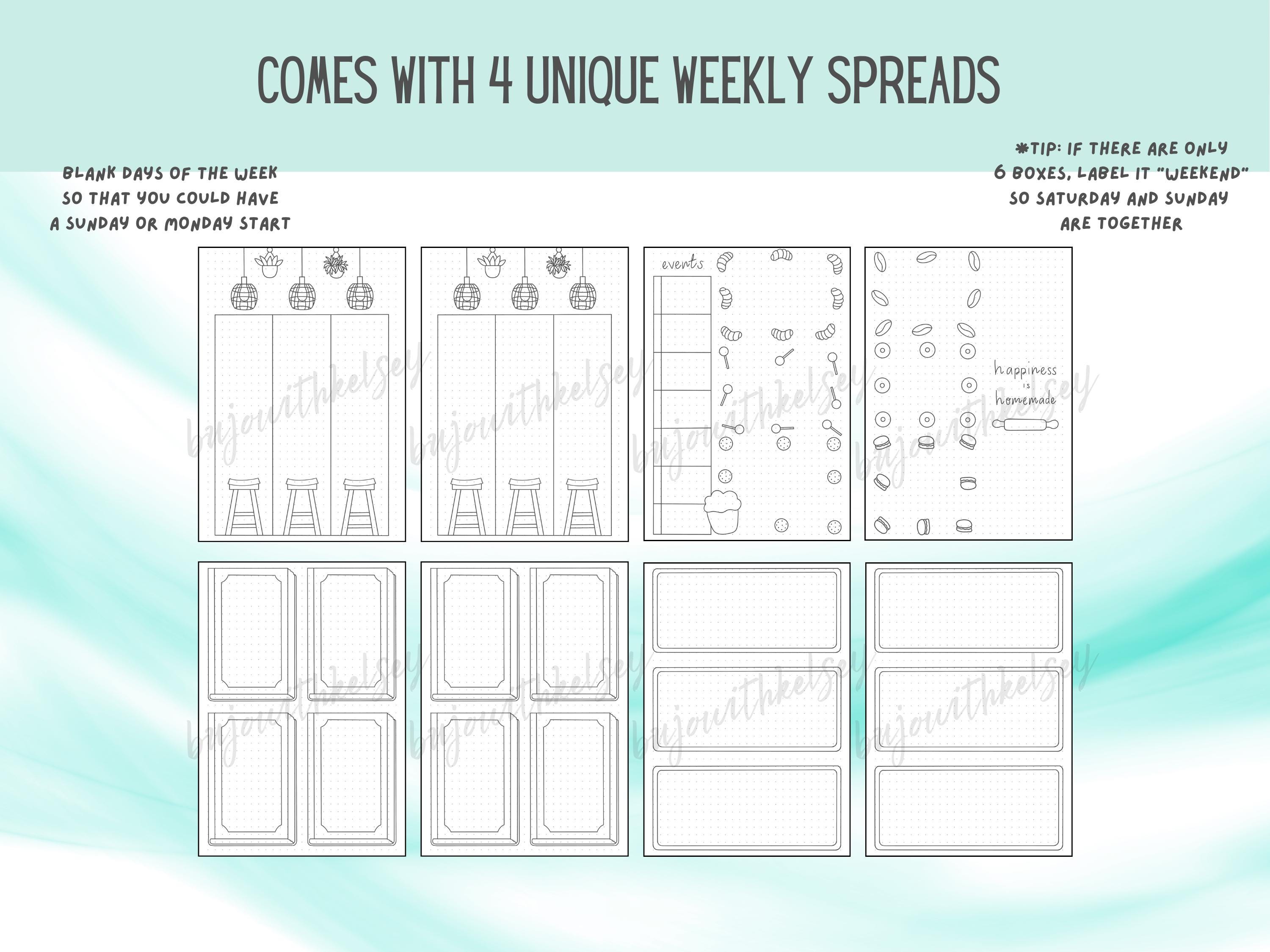 Undated Premade Bullet Journal Pages Cozy Cafe Theme, 2025 Digital ...